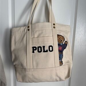 Rare Polo Ralph Lauren Bear Canvas Tote Bag Large A4 Zip Travel